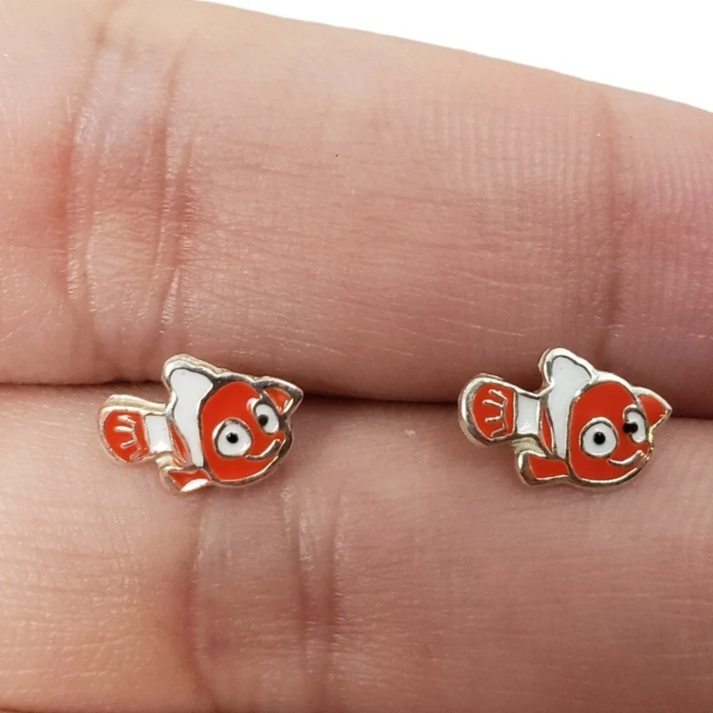 Handmade Handpainted 925 Sterling Silver Earrings Inspired by Nemo Screw Back
